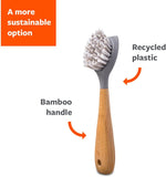 Cast Iron Brush & Scraper - Tough Nylon Bristles, Ergonomic Bamboo Handle