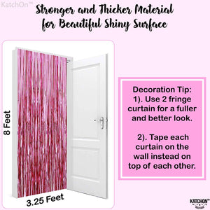 2-Pack Extra Large Pink Foil Fringe Curtain Backdrop for Party Decorations