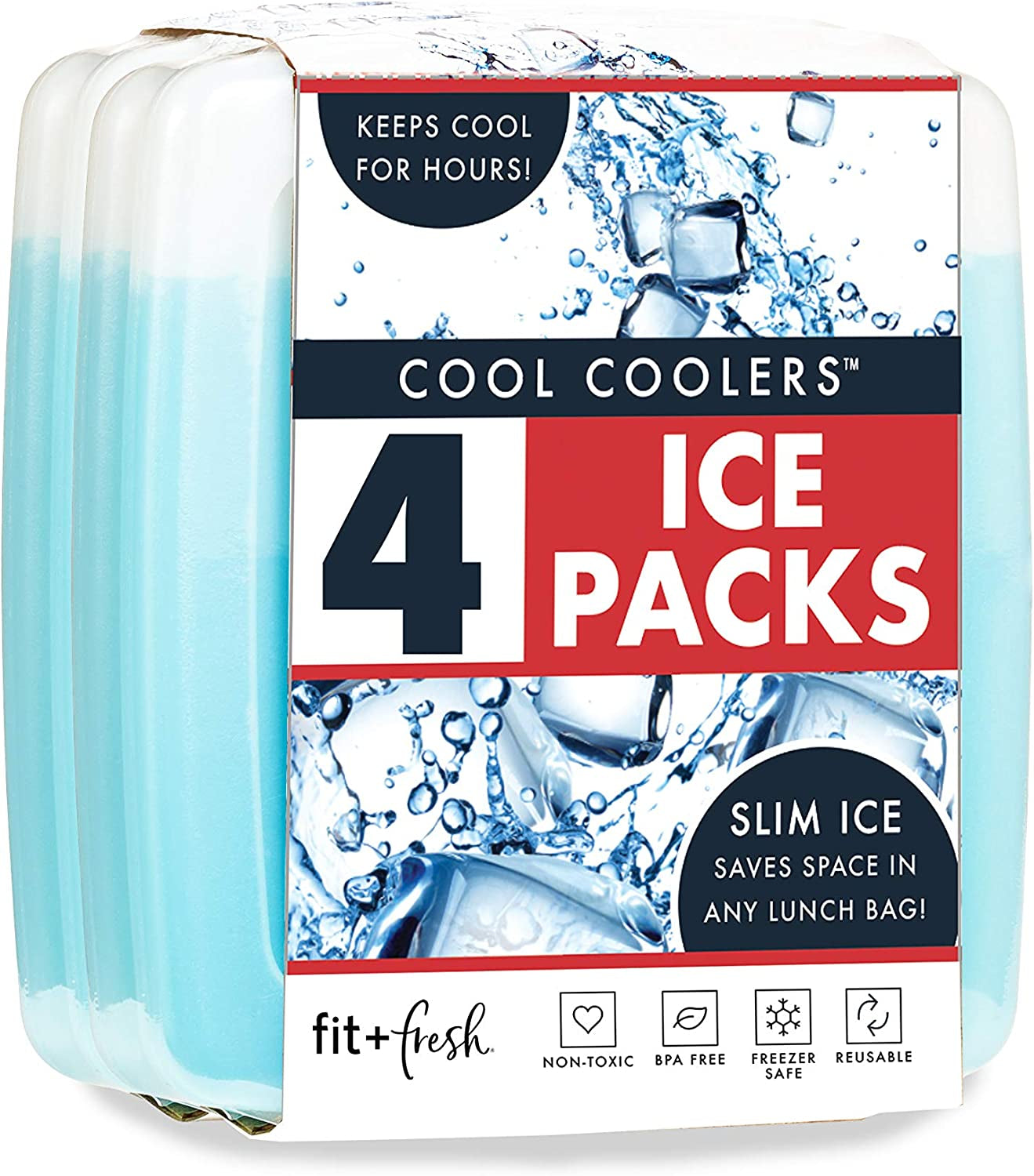 Slim Ice Packs - Reusable & Long-Lasting, 4 Pack, Clear Blue