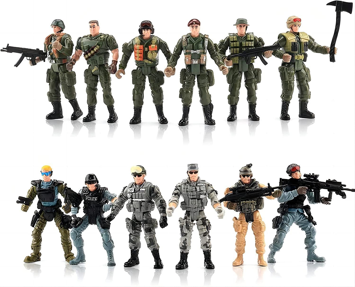 12-Piece US Army Men and SWAT Team Action Figures Playset with Military Weapons Accessories