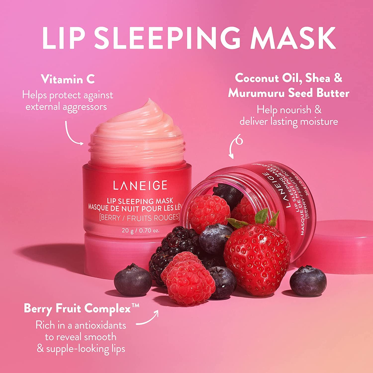Lip Sleeping Mask - Nourishing & Hydrating with Vitamin C, Antioxidants (0.7 Oz)