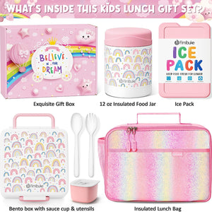 Kids Rainbow Bento Lunch Box Set with Insulated Bag & Thermos 