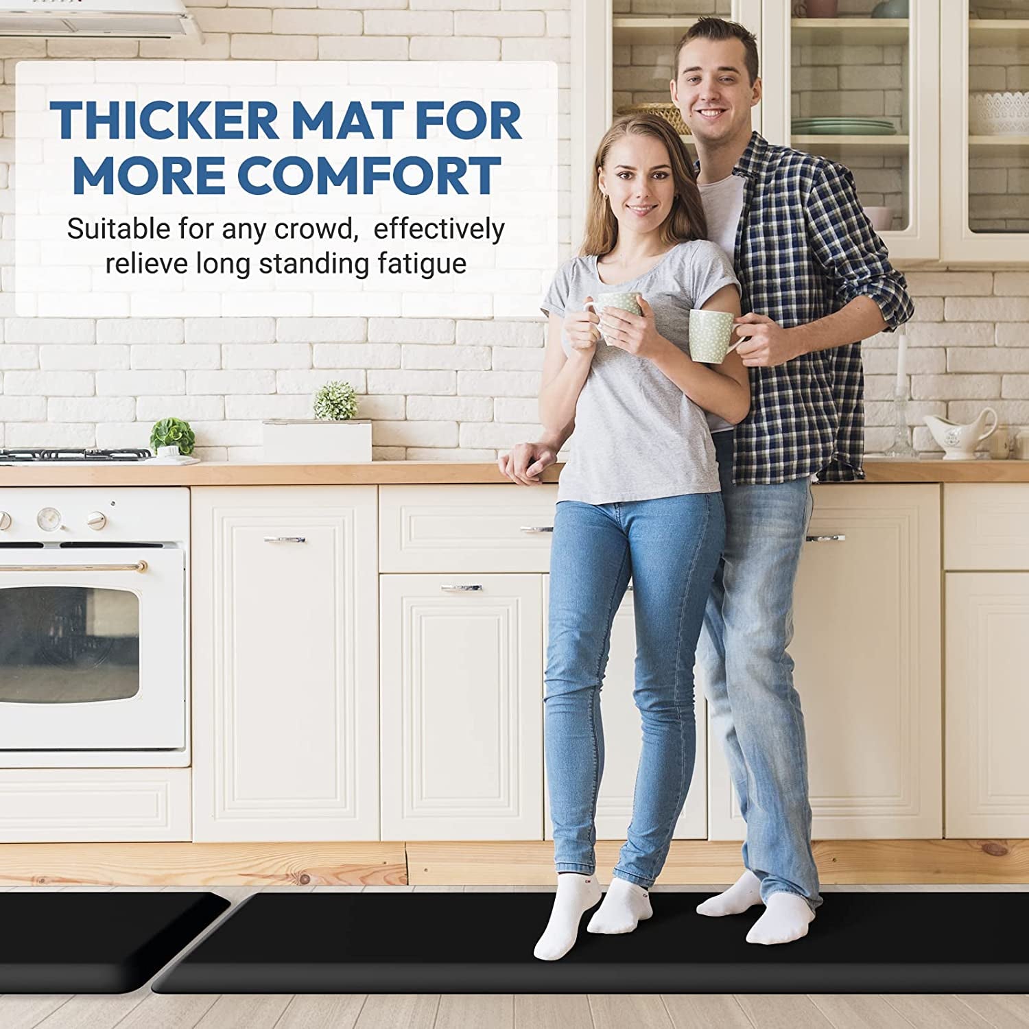 Thick Comfort Kitchen Mat Black - 4/5" Thick, Non-Slip, Waterproof, Anti-Fatigue
