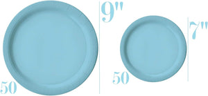 50-Person Party Pack - Disposable Plates, Cups, and Napkins in Light Blue