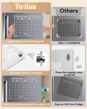 Magnetic Acrylic Dry Erase Calendar for Fridge - 2 Pack, 16x12 Inches 