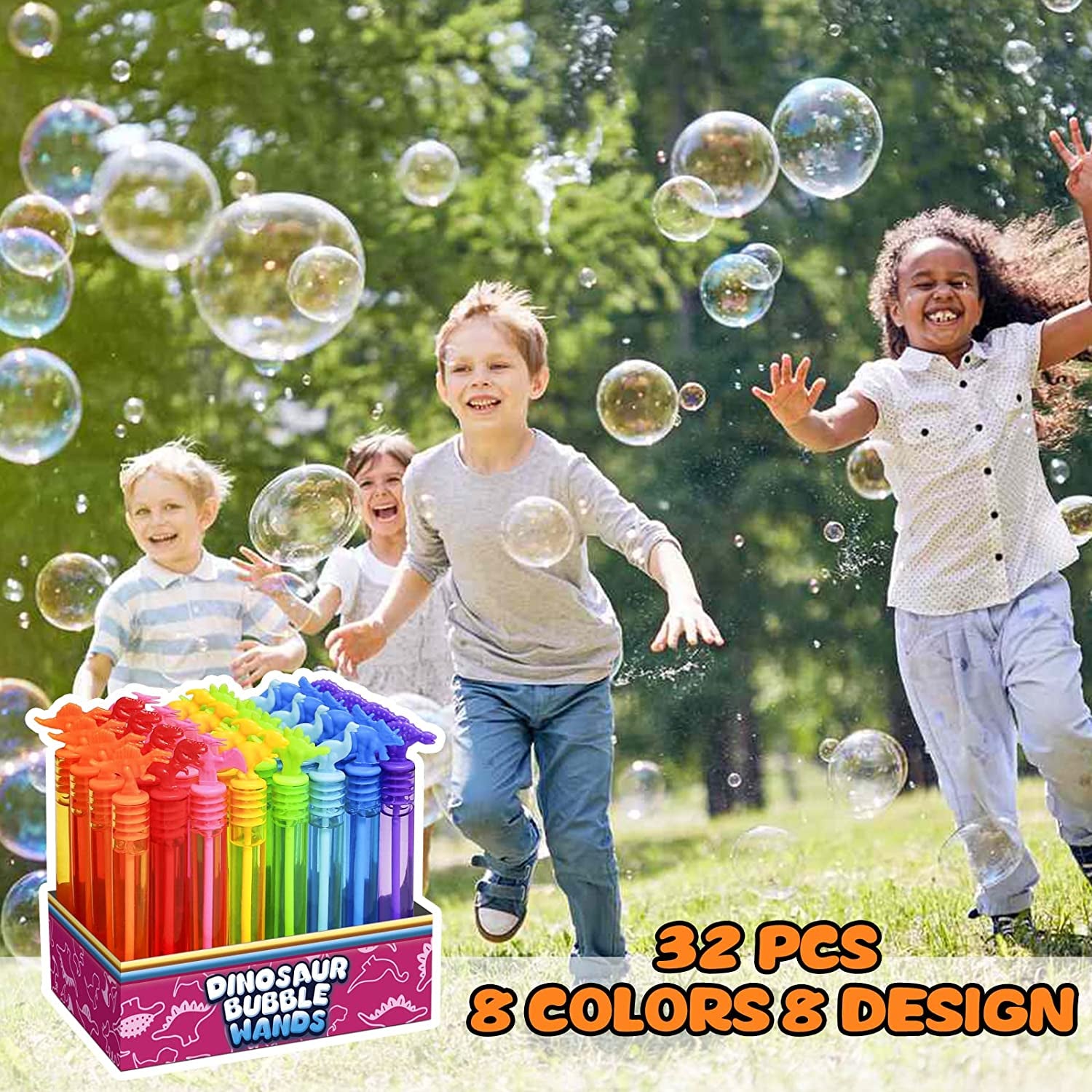  32-Pack Dinosaur Bubble Wands - Fun Party Favors with Gift Box
