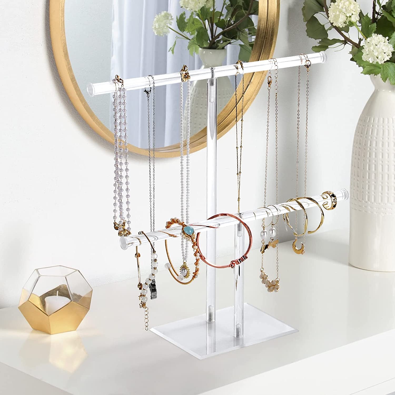 Clear Acrylic Jewelry Display Stand - 2-Tier, Tangle-Free, Easy to Assemble