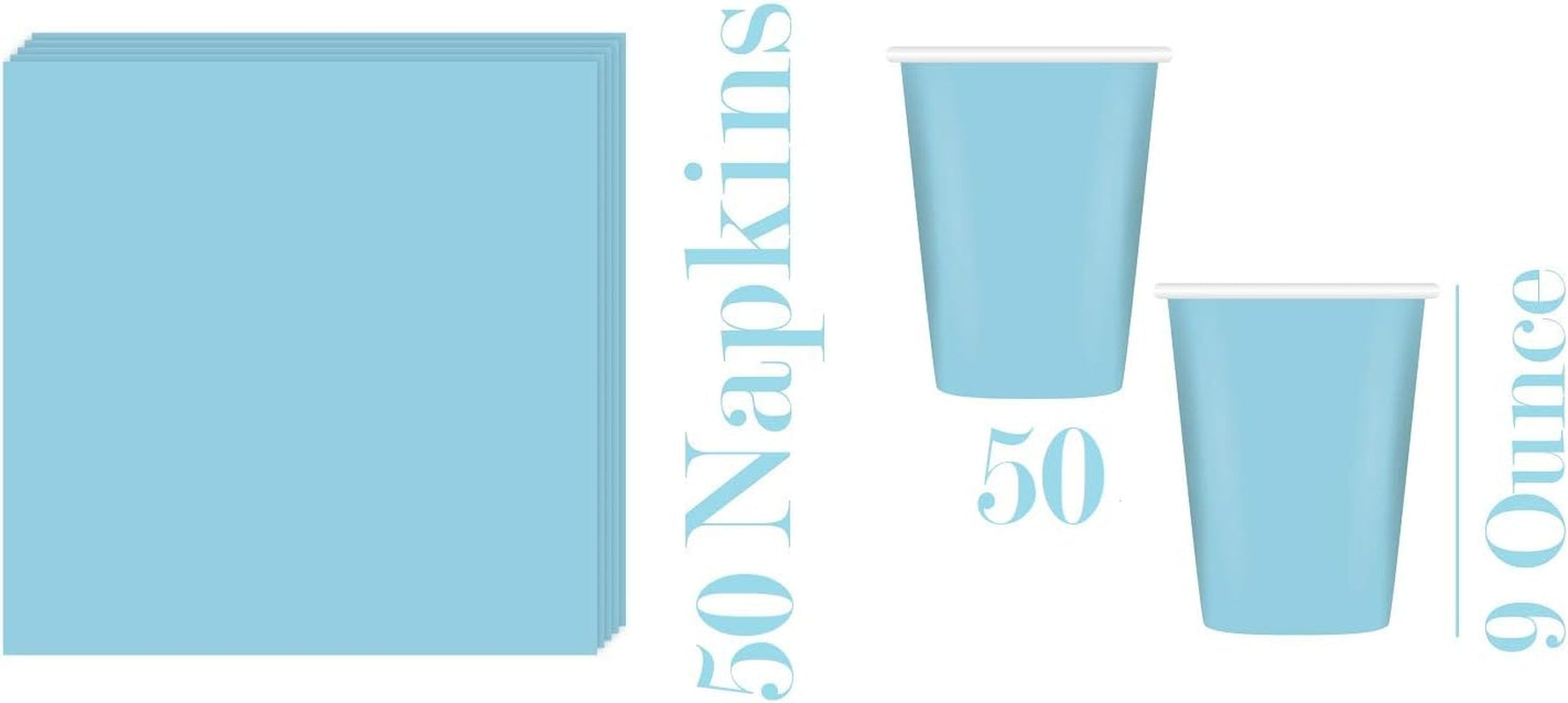 50-Person Party Pack - Disposable Plates, Cups, and Napkins in Light Blue