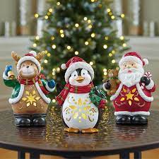 Holiday Figurines with LED Lights, Set of 3: Reindeer, Penguin & Santa Claus
