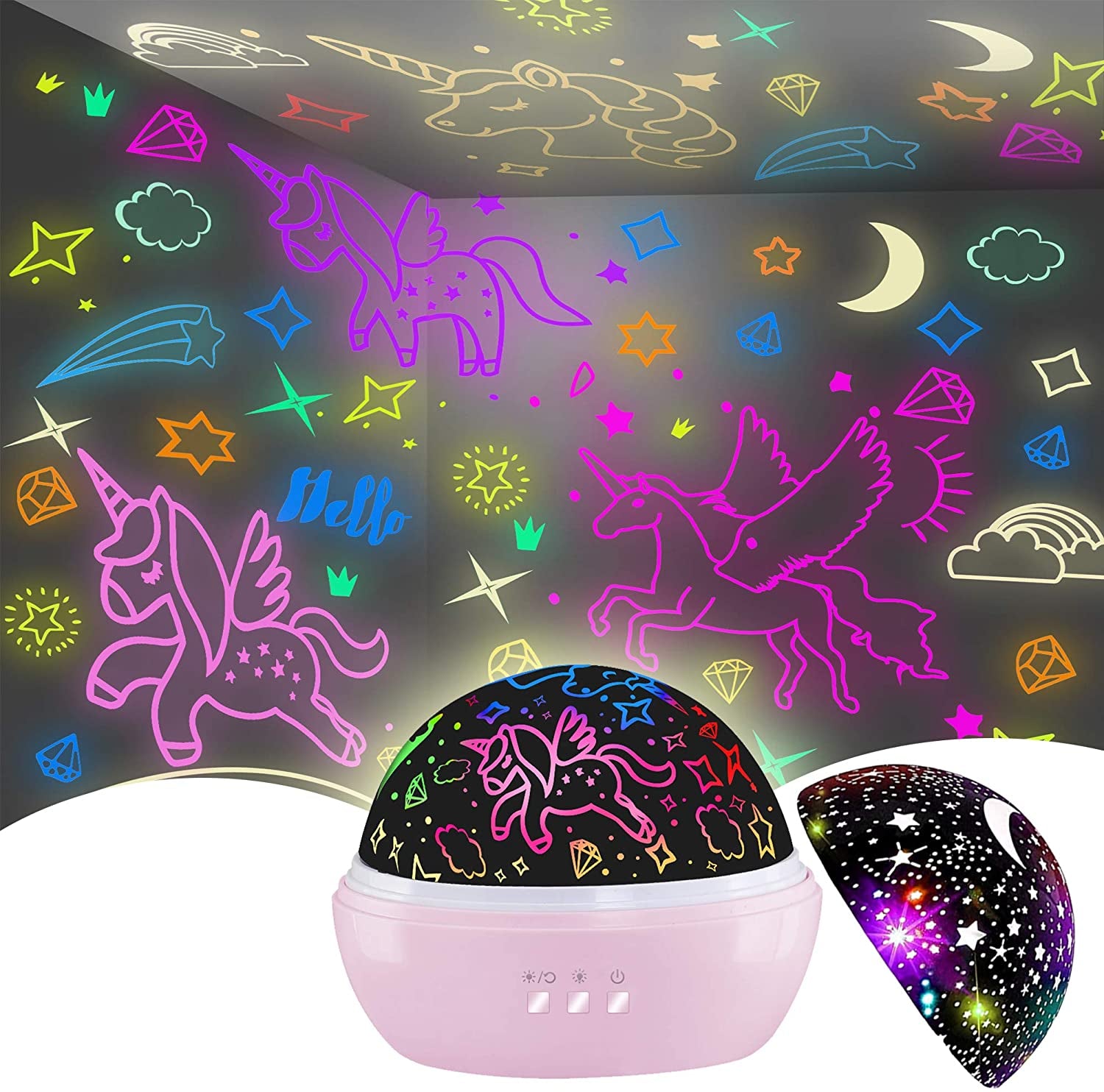 Unicorn Star Projector Night Light for Kids - Light, Battery Operated or USB