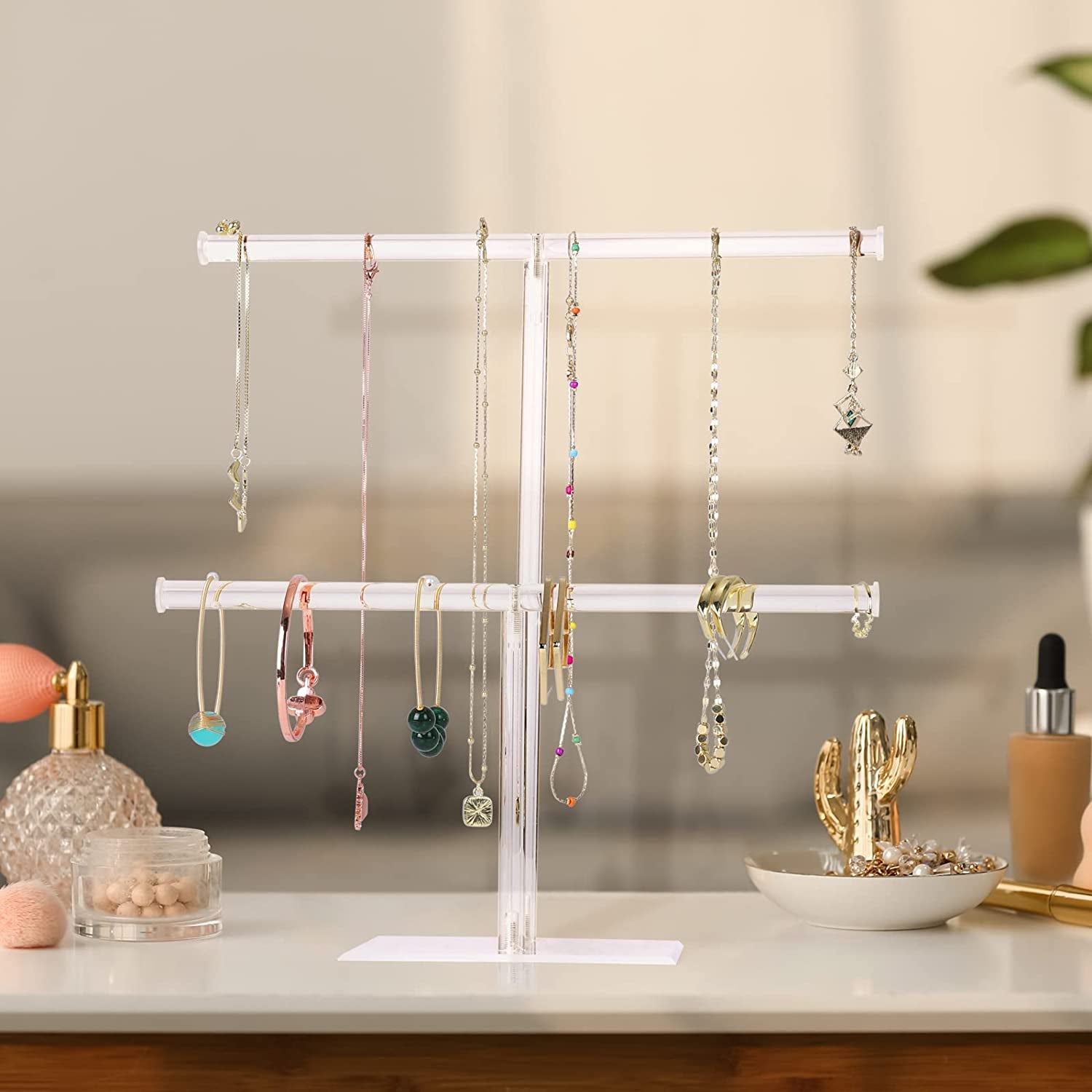 Clear Acrylic Jewelry Display Stand - 2-Tier, Tangle-Free, Easy to Assemble
