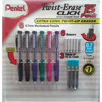 Pentel Twist-Erase Click Automatic Pencil Set 0.7mm Long Eraser Refills, 15 Pack