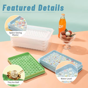 4-Pack Mini Ice Cube Trays with Lid and Bin - Easy Release, Crushed Ice