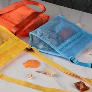 Mesh Bags for Beach Shells - 3 Pack (Blue, Yellow, Orange)
