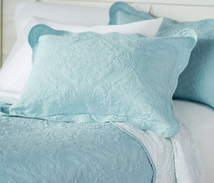 Reversible Twin Cotton Coverlet Set with Scalloped Edge